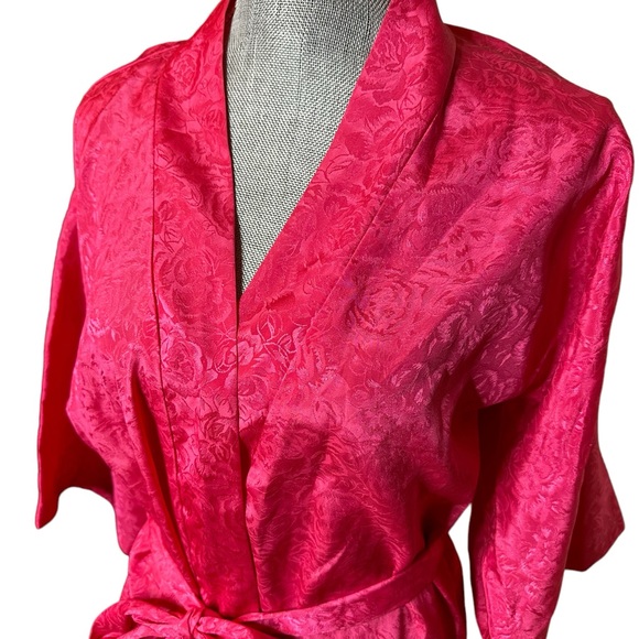 California Dynasty Vintage Pink Floral Long Robe Tie Size Small Made in USA - Picture 7 of 10